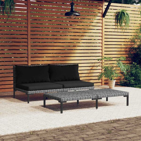 vidaXL 3 pcs conj. lounge jardim vime PE semicircular cinzento-escuro
