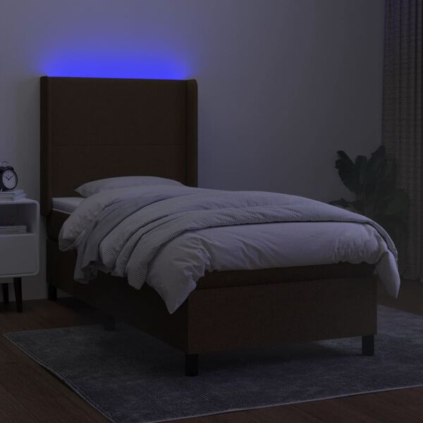 vidaXL Cama box spring c/ colch&atilde;o/LED 90x190 cm tecido castanho-escuro