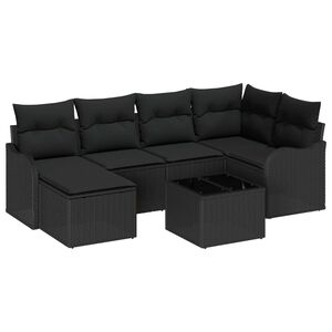 vidaXL Conjunto de Sof&aacute; de Jardim 7 pcs Preto Rattan Sint&eacute;tico