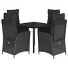 vidaXL 5 pcs conjunto de jantar p/ jardim c/ almofad&otilde;es vime PE preto
