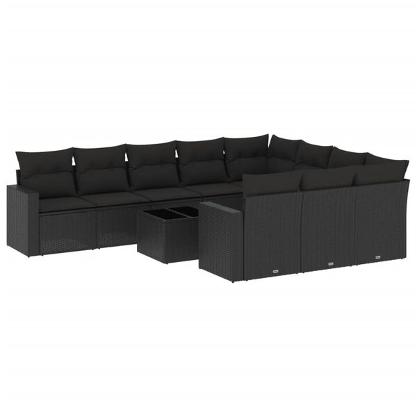 vidaXL 11 pcs conjunto sof&aacute;s de jardim c/ almofad&otilde;es vime PE preto