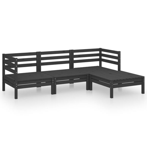 vidaXL 4 pcs conjunto lounge de jardim pinho maci&ccedil;o preto