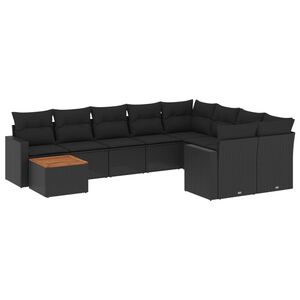 vidaXL 10 pcs conjunto sof&aacute;s de jardim c/ almofad&otilde;es vime PE preto