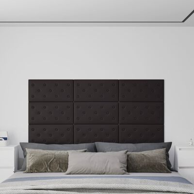 vidaXL Painel de parede 12 pcs 60x30 cm couro artificial 2,16 m² preto