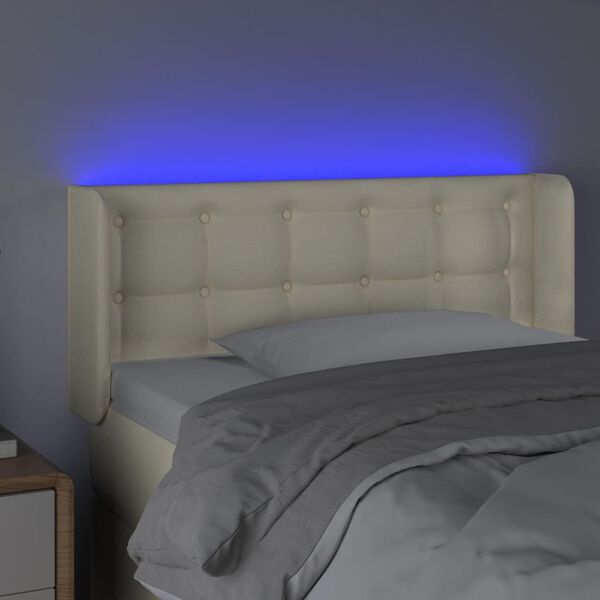 vidaXL Cabeceira de cama c/ LED 103x16x78/88 cm couro artificial cr&egrave;me