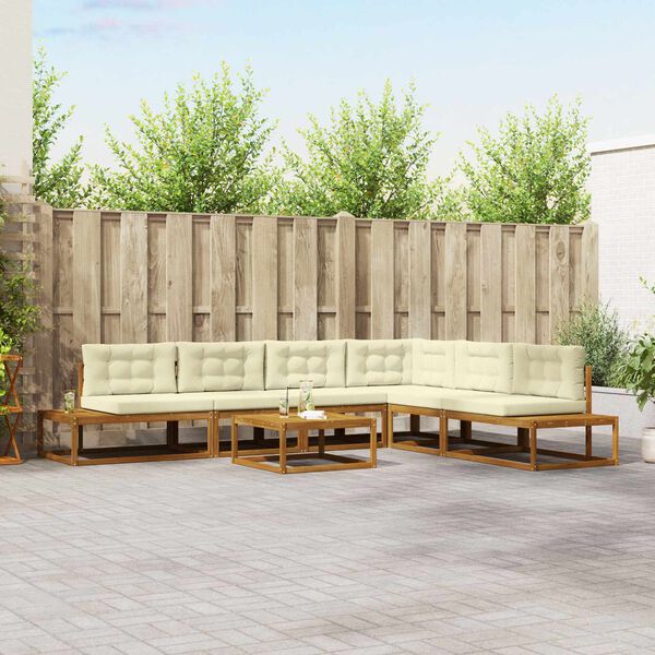 vidaXL Conjunto de Sof&aacute;s para Exterior 7 Pe&ccedil;a Natural e Creme
