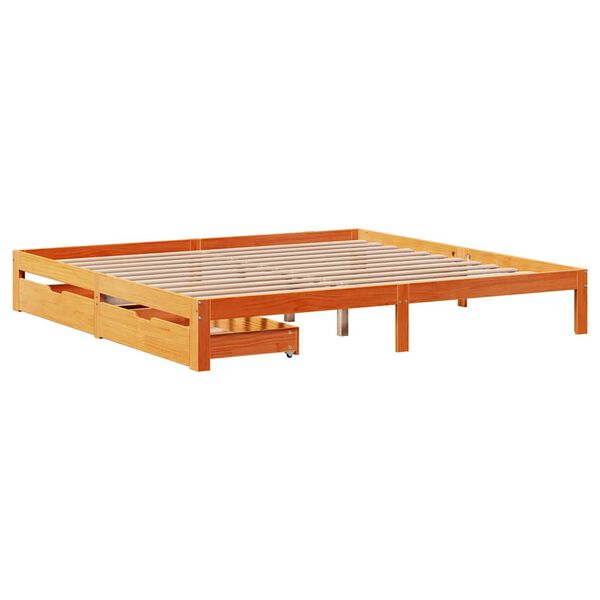 vidaXL Estrutura de cama c/ gavetas 180x200 cm pinho castanho cera