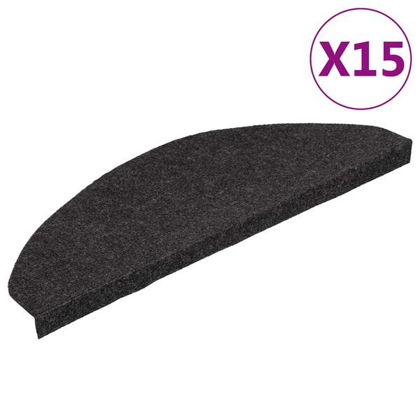 vidaXL Tapetes de escada autoadesivos 15 pcs 65x22,5x3,5 cm preto