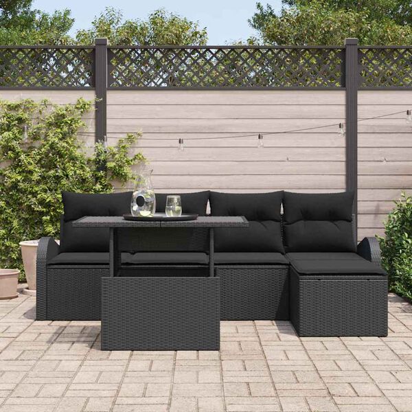vidaXL Conjunto de Sofá de Jardim 6 pcs Preto Rattan Sintético