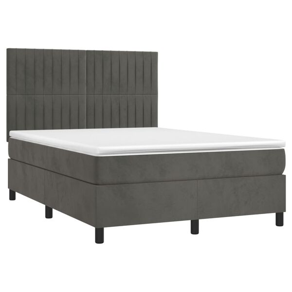 vidaXL Cama box spring c/ colch&atilde;o/LED 140x200cm veludo cinzento-escuro