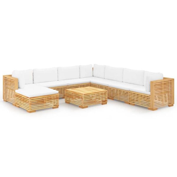 vidaXL 9 pcs conjunto lounge jardim c/ almofad&otilde;es madeira teca maci&ccedil;a