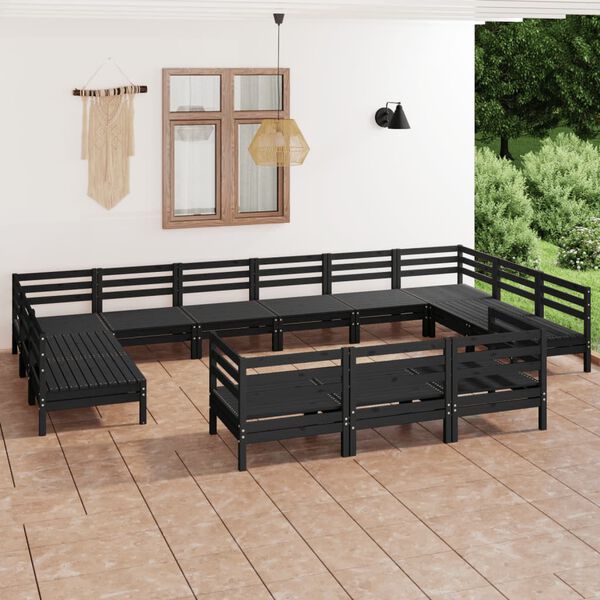 vidaXL 13 pcs conjunto lounge de jardim pinho maci&ccedil;o preto