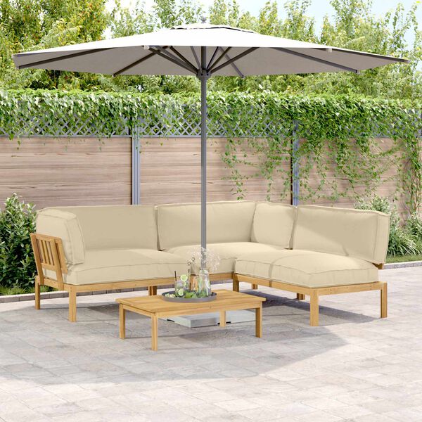 vidaXL Conjunto de Sof&aacute;s Liso 4 pcs Bege Madeira S&oacute;lida de Ac&aacute;cia