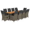 vidaXL 11 pcs conjunto bistr&ocirc; de jardim c/ almofad&otilde;es vime PE cinzento