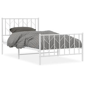 vidaXL Estrutura de cama com cabeceira e p&eacute;s 100x190 cm metal branco