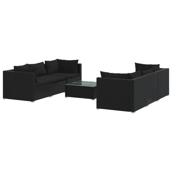 vidaXL 7 pcs conjunto lounge de jardim c/ almofad&otilde;es vime PE preto