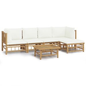 vidaXL 6 pcs conjunto lounge de jardim bambu c/ almofad&otilde;es branco nata