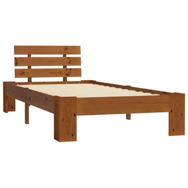 vidaXL Estrutura de cama 90x200 cm pinho maci&ccedil;o castanho mel