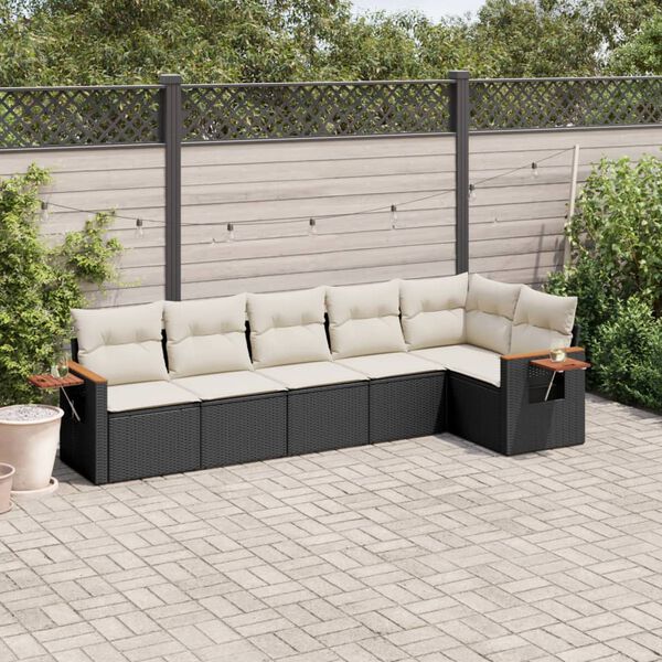 vidaXL 6 pcs conjunto sof&aacute;s de jardim c/ almofad&otilde;es vime PE preto