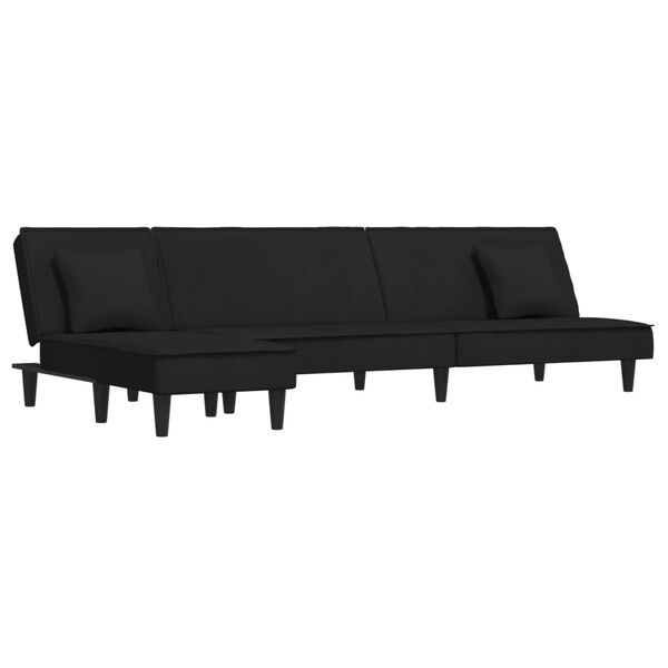 vidaXL Sof&aacute;-cama em forma de L 255x140x70 cm veludo preto