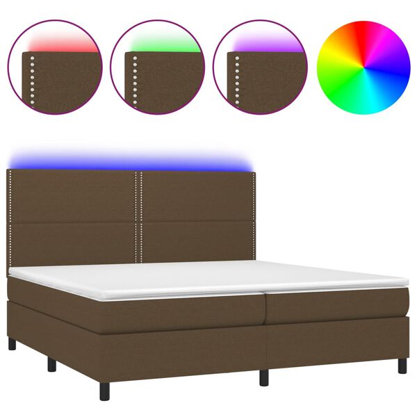 vidaXL Cama box spring c/ colch&atilde;o/LED 200x200cm tecido castanho-escuro