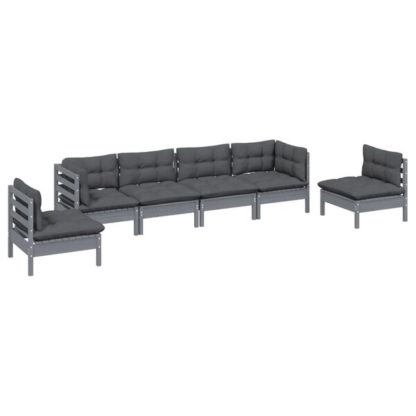 vidaXL 6 pcs conjunto lounge de jardim c/ almofad&otilde;es pinho maci&ccedil;o