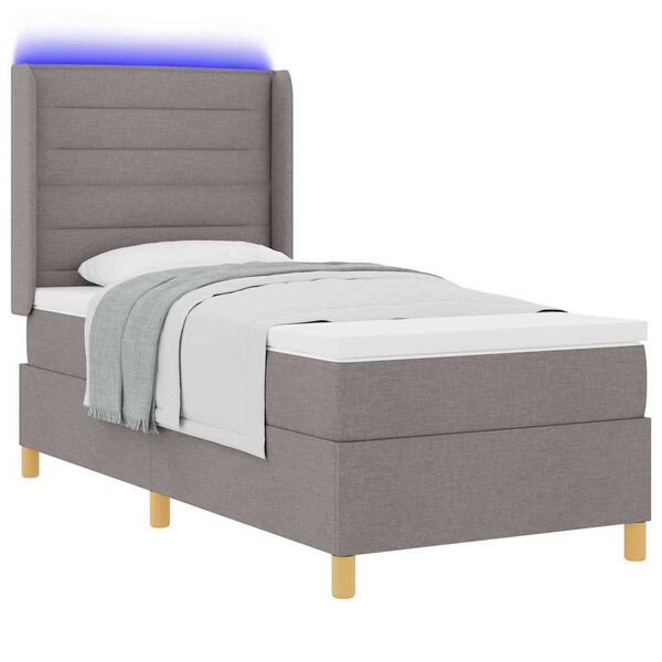 vidaXL Cama Box com fitas LED Cinzento-acastanhado 90 x 190 cm tecido