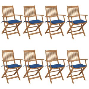 vidaXL Cadeiras de jardim dobr&aacute;veis 8 pcs c/ almofad&otilde;es ac&aacute;cia maci&ccedil;a