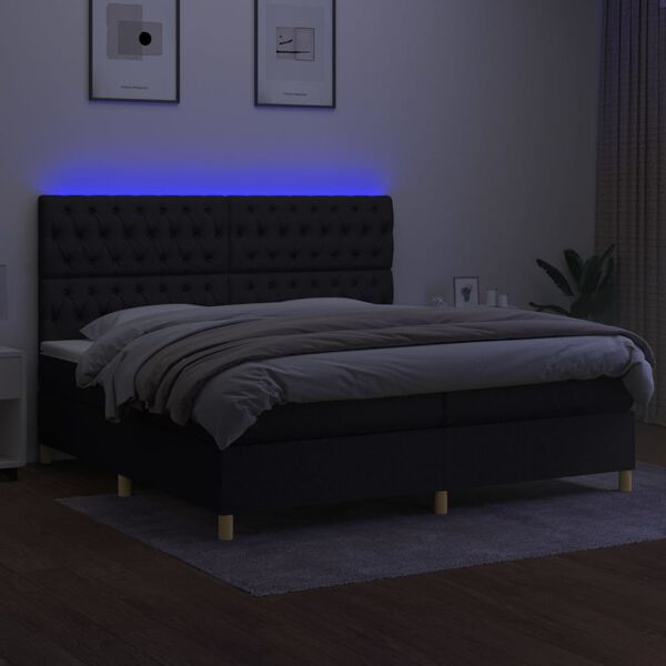 vidaXL Cama box spring c/ colch&atilde;o e LED 200x200 cm tecido preto