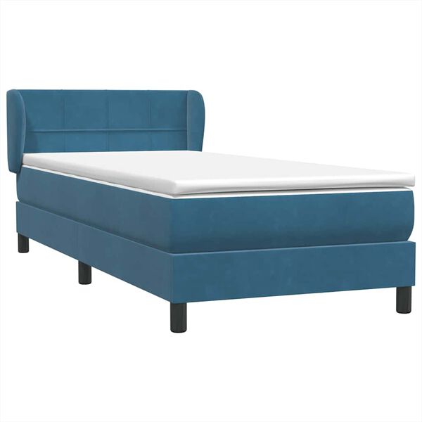 vidaXL Cama com molas/colch&atilde;o 100x220 cm veludo azul-escuro