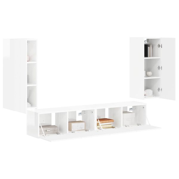 vidaXL Conjunto de Gabinete de Parede para TV 4 pcs Branco Brilhante