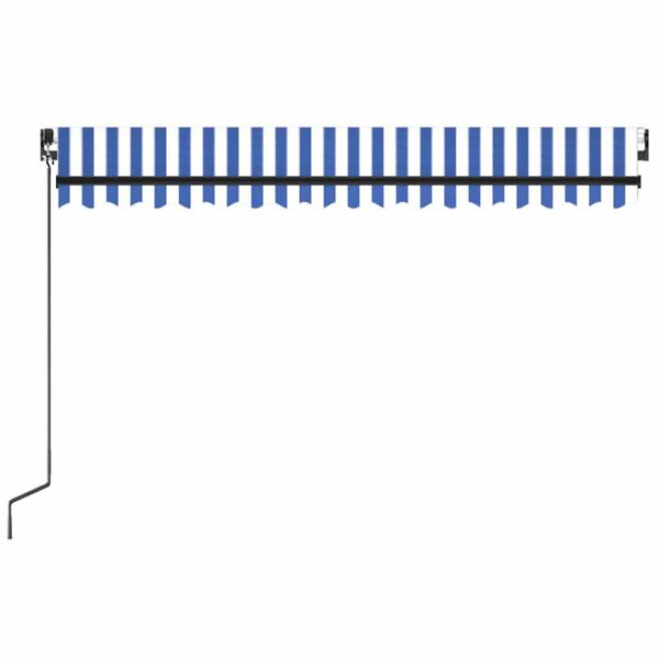 vidaXL Toldo retr&aacute;til manual com LED 450x300 cm azul e branco