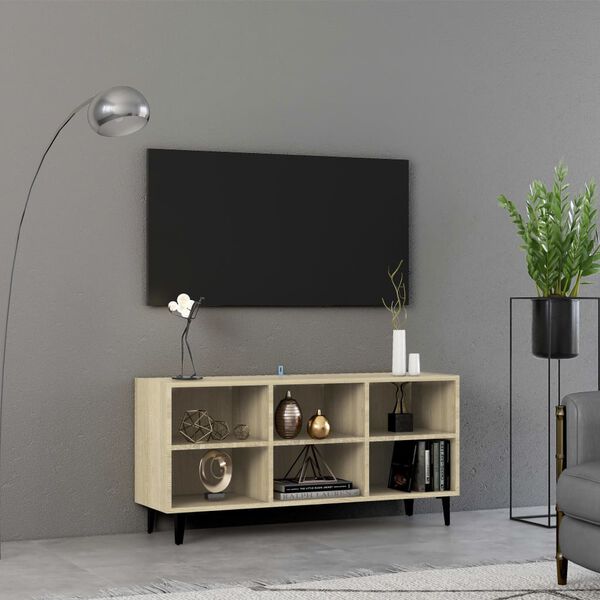 vidaXL M&oacute;vel de TV pernas em metal 103,5x30x50 cm cor carvalho sonoma