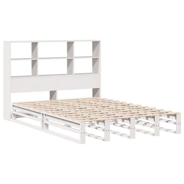 vidaXL Cama com estante sem colch&atilde;o 140x200 cm madeira maci&ccedil;a branco