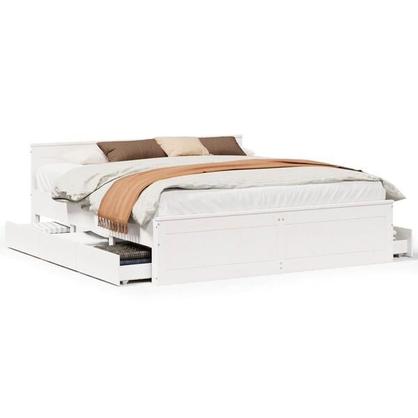 vidaXL Cama sem colch&atilde;o com cabeceira 200x200 cm pinho maci&ccedil;o branco