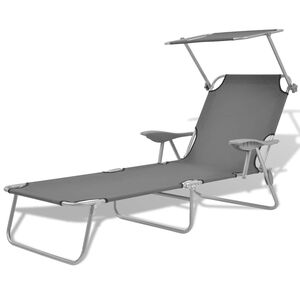 vidaXL Espregui&ccedil;adeira com toldo a&ccedil;o cinzento