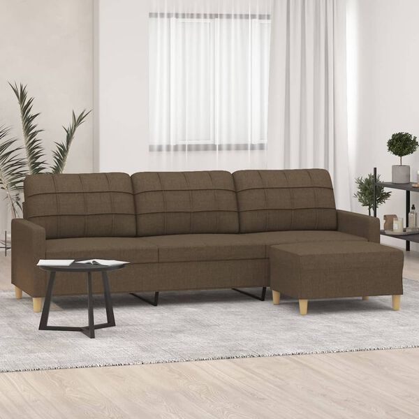 vidaXL Sof&aacute; de 3 lugares com apoio de p&eacute;s 210 cm tecido castanho