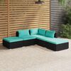 vidaXL 5 pcs conjunto lounge de jardim c/ almofad&otilde;es vime PE preto