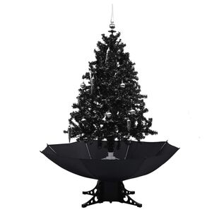 vidaXL &Aacute;rvore Natal c/ neve base formato guarda-chuva 140 cm PVC preto