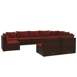 vidaXL 9 pcs conjunto lounge jardim c/ almofad&otilde;es vime PE castanho