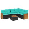 vidaXL Conjunto de sof&aacute; de jardim com 7 pe&ccedil;as e almofadas em rattan sint&eacute;tico preto