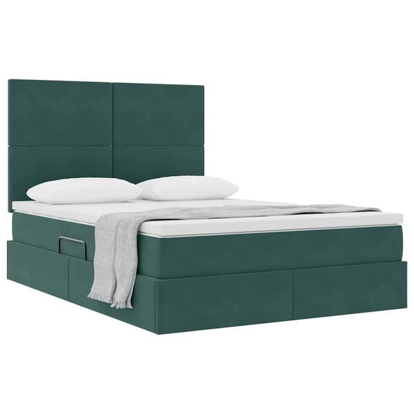 vidaXL Cama com arruma&ccedil;&atilde;o e colch&atilde;o Verde Escuro 140 x 190 cm Veludo