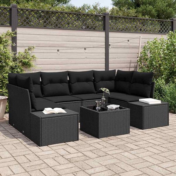 vidaXL Conjunto de Sof&aacute; de Jardim com almofada 8 pcs Preto vime PE