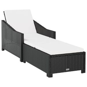 vidaXL Espregui&ccedil;adeira com almofad&atilde;o cor creme vime PE preto
