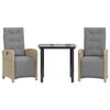 vidaXL 3 pcs conjunto bistr&ocirc; com almofad&otilde;es vime PE bege