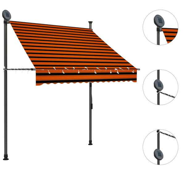 vidaXL Toldo retrátil manual com LED 150 cm laranja e castanho