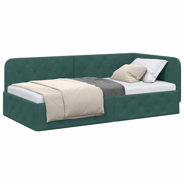 vidaXL Estrutura de Cama de Canto Verde Escuro 90 x 190 cm Veludo