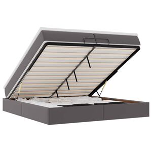 vidaXL Estrutura de cama otomana com colch&atilde;o cinza couro falso