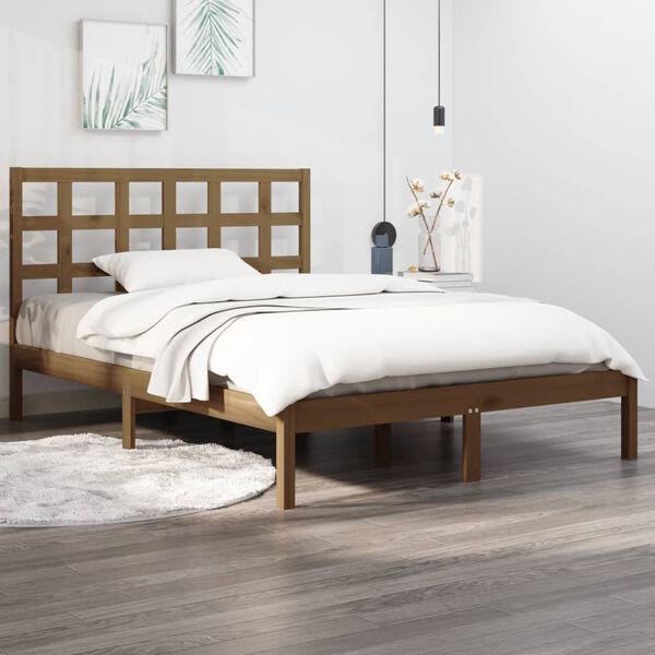 vidaXL Estrutura de cama 200x200 cm madeira maci&ccedil;a castanho mel