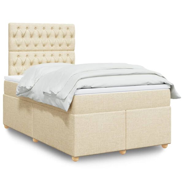 vidaXL Cama boxspring com colch&atilde;o 120x190 cm tecido cor creme